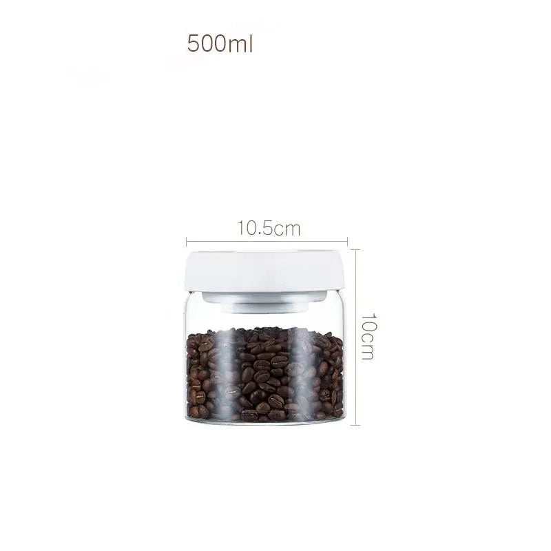 Vacuum Sealed Jug Set Black Coffee Beans Glass Airtight Canister Kitchen Food Storage Jar Set