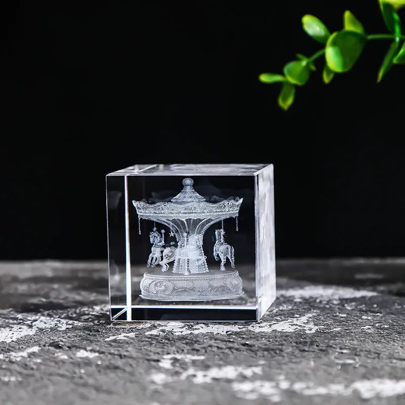 Desktop Crystal Creative Gift Ornament White Lotus Cube