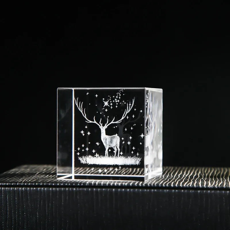 Desktop Crystal Creative Gift Ornament White Lotus Cube