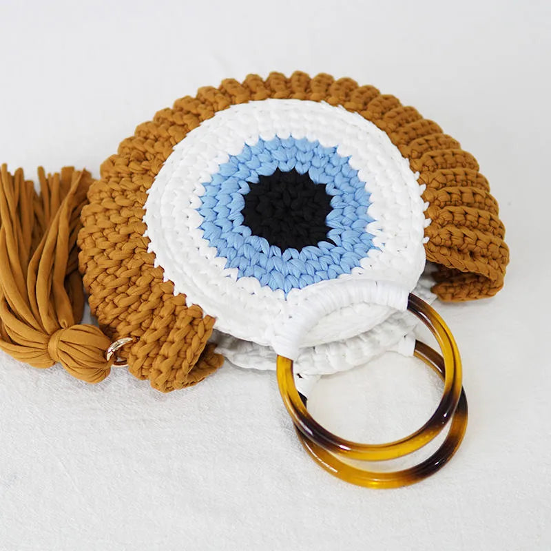 Woven Bag Large Capacity Handbag Blue Big Eyes Brown Big Eyes Round Nylon Beach Bag