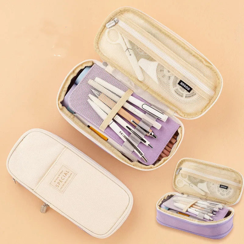 Stationery Bag Student Pencil Case Junior High School Canvas Square Design Multiple Colors Available