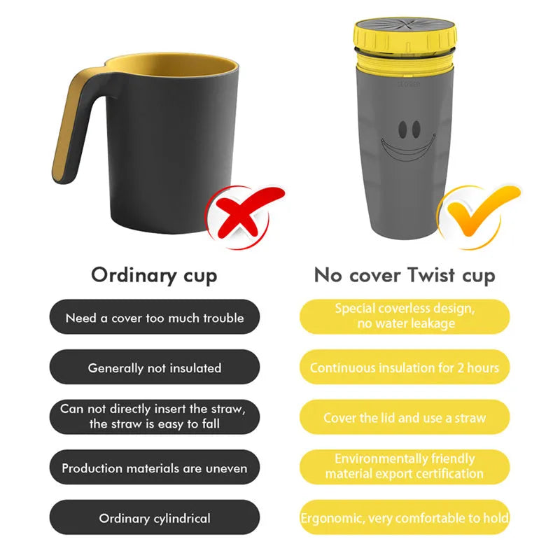 No Cover Twist Cup Travel Portable Double Insulation Tumbler With Straw For Children And Adults