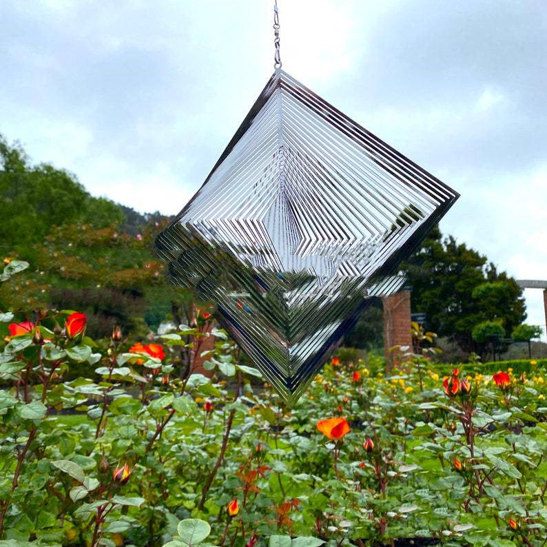 Heart Wind Spinner Set of 3 Silver 13 Inch 3D Stainless Steel Garden Decor