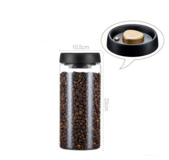Vacuum Sealed Jug Set Black Coffee Beans Glass Airtight Canister Kitchen Food Storage Jar Set