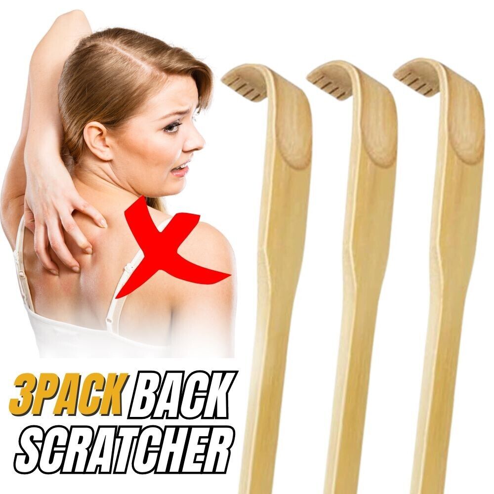 3 PCS Natural Bamboo Back Scratcher Long Reach Pick Itch Relief Tool Portable Bamboo Wood Back Scratcher Long Reach Handle Pick Itch Relief Massage