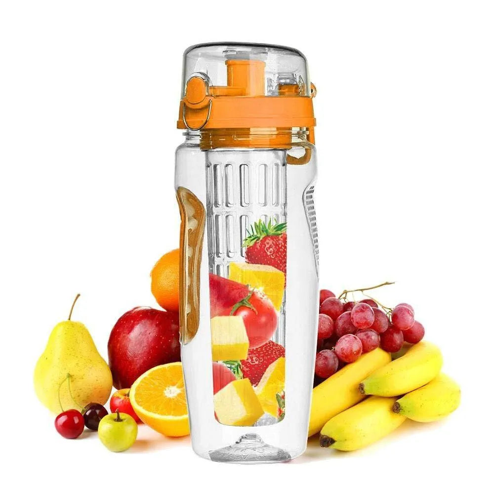 1000ml BPA Free Plastic Water Bottle With Fruit Infuser Sport Design Leakproof Unbreakable
