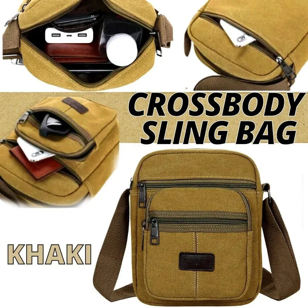 Men's Retro Canvas Crossbody Messenger Bag Casual Shoulder Satchel for Travel Work and Daily Use
