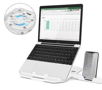 Aluminum Adjustable Height Laptop Stand for Desk Ergonomic Strong Sturdy Design Foldable Computer Notebook Holder in Black and White