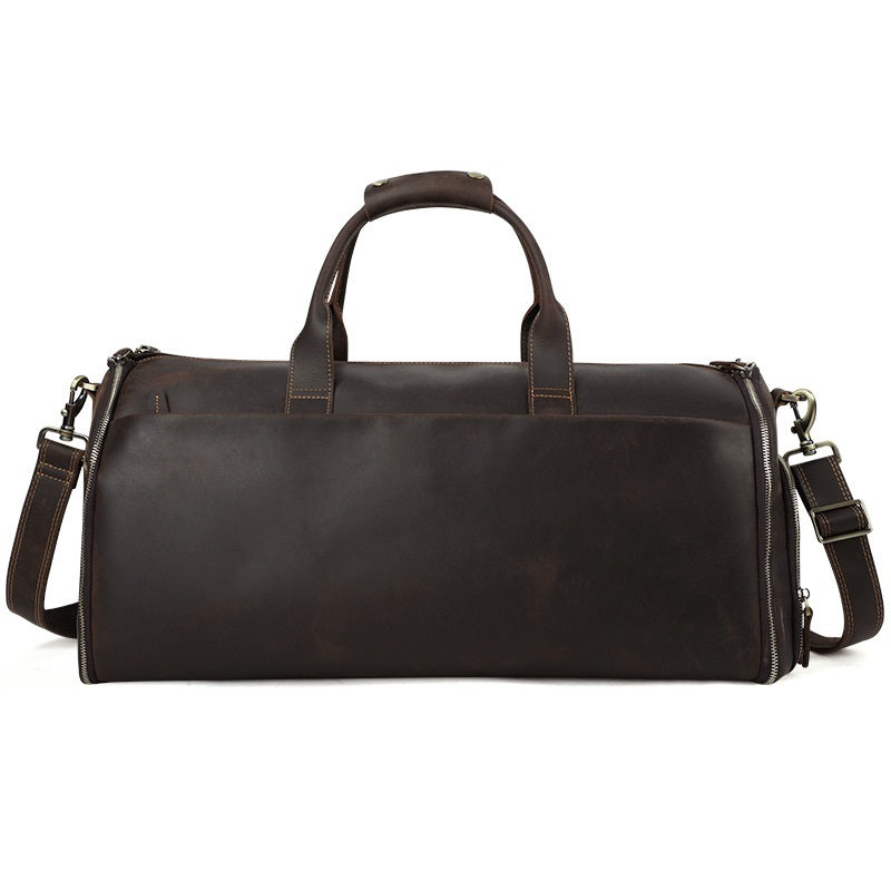 Large Capacity Retro Fitness Foldable Luggage Bag – Waterproof Genuine Leather Travel Bag for Men & Women