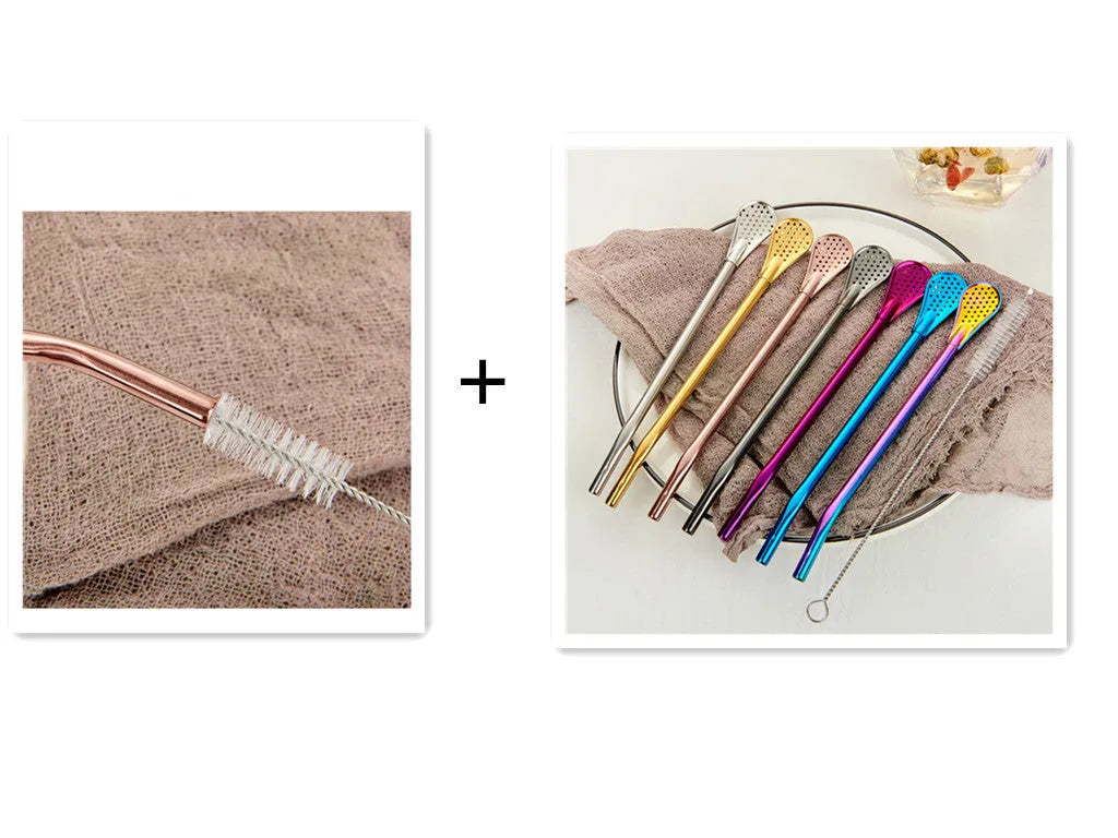 Stirring Spoon With Stainless Steel Filter Straw For Adults