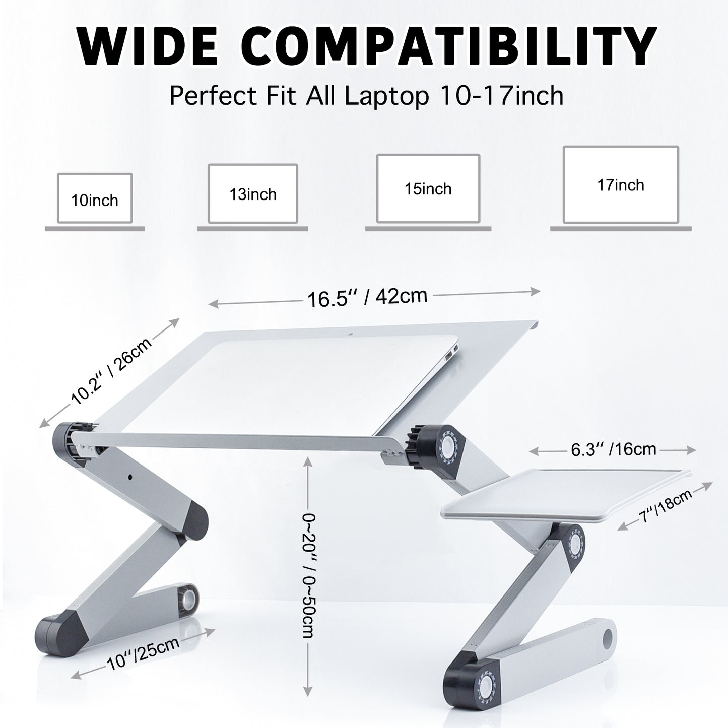 Adjustable Laptop Stand with 2 CPU Cooling USB Fans for Bed and Sofa Use