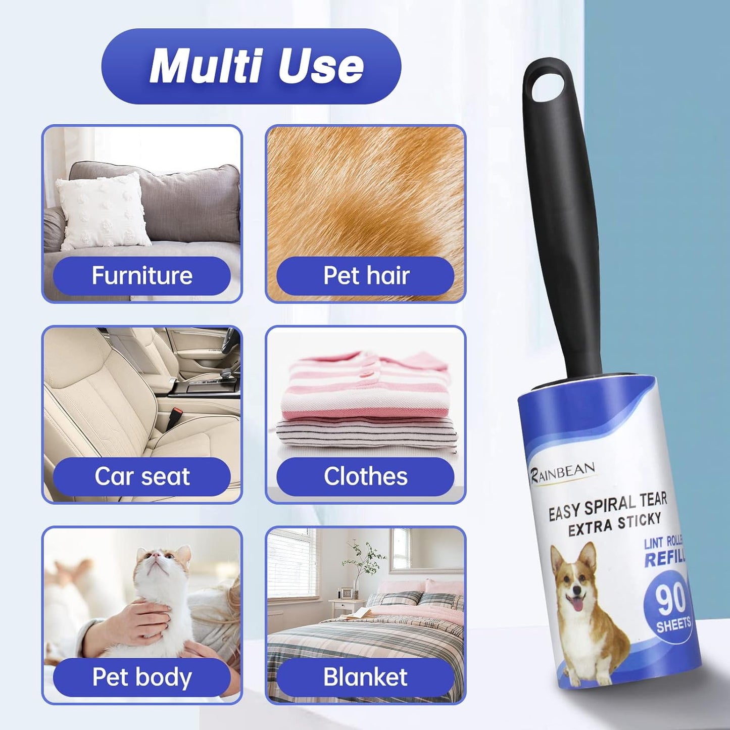 Lint Rollers For Pet Hair Extra Sticky 540 Sheets With 6 Refills Portable Lint Remover Brush With 2 Upgrade Handles