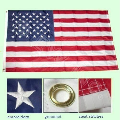 3x5ft US American Flag, Heavy Duty Embroidered Stars Sewn Stripes Grommets Oxford