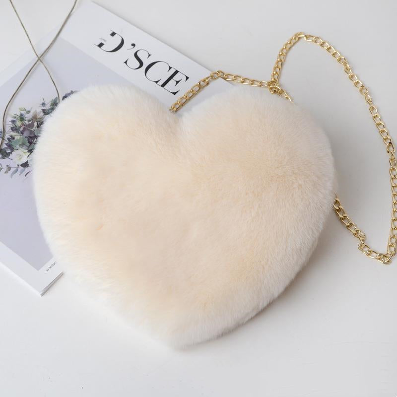 Plush Heart-Shaped Chain Shoulder Bag for Valentine's Day Party