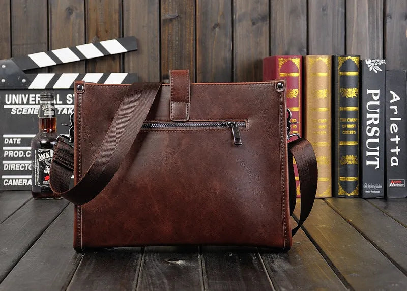 Men's Shoulder Messenger Bag Korean Style Casual Horizontal Retro Fashion PU Leather Crossbody Bag for Men
