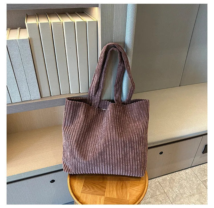 Solid Color Retro Corduroy Fashion Design Shoulder Bag with PU Lining and Zipper Change Bag