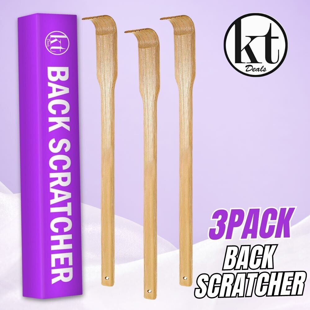 3 PCS Natural Bamboo Back Scratcher Long Reach Pick Itch Relief Tool Portable Bamboo Wood Back Scratcher Long Reach Handle Pick Itch Relief Massage