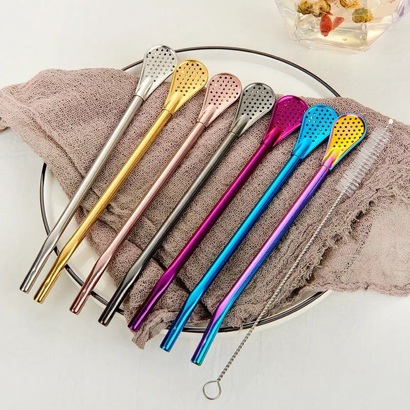 Stirring Spoon With Stainless Steel Filter Straw For Adults