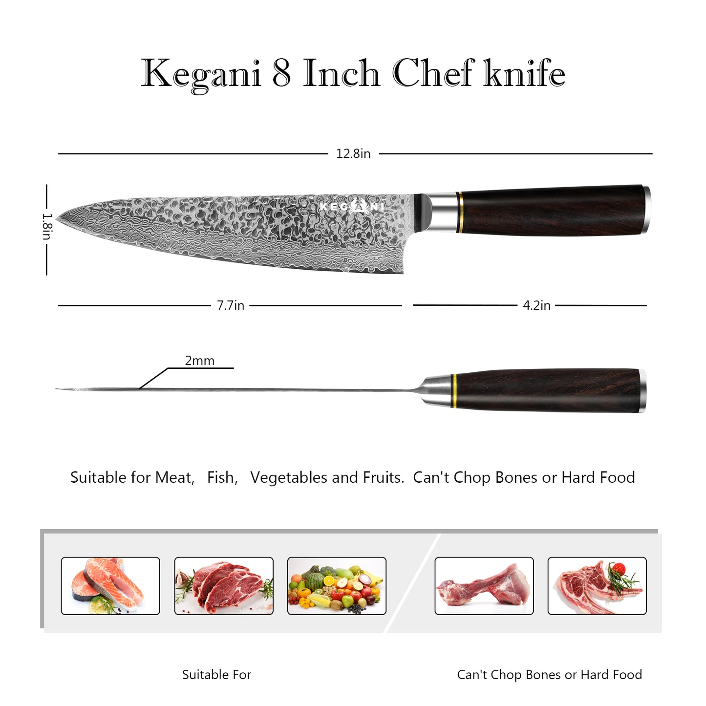 Kegani 8 Inch Japanese Chef Knife 67 Layers VG10 Damascus Steel Professional Chef Knife with Pakkawood Handle