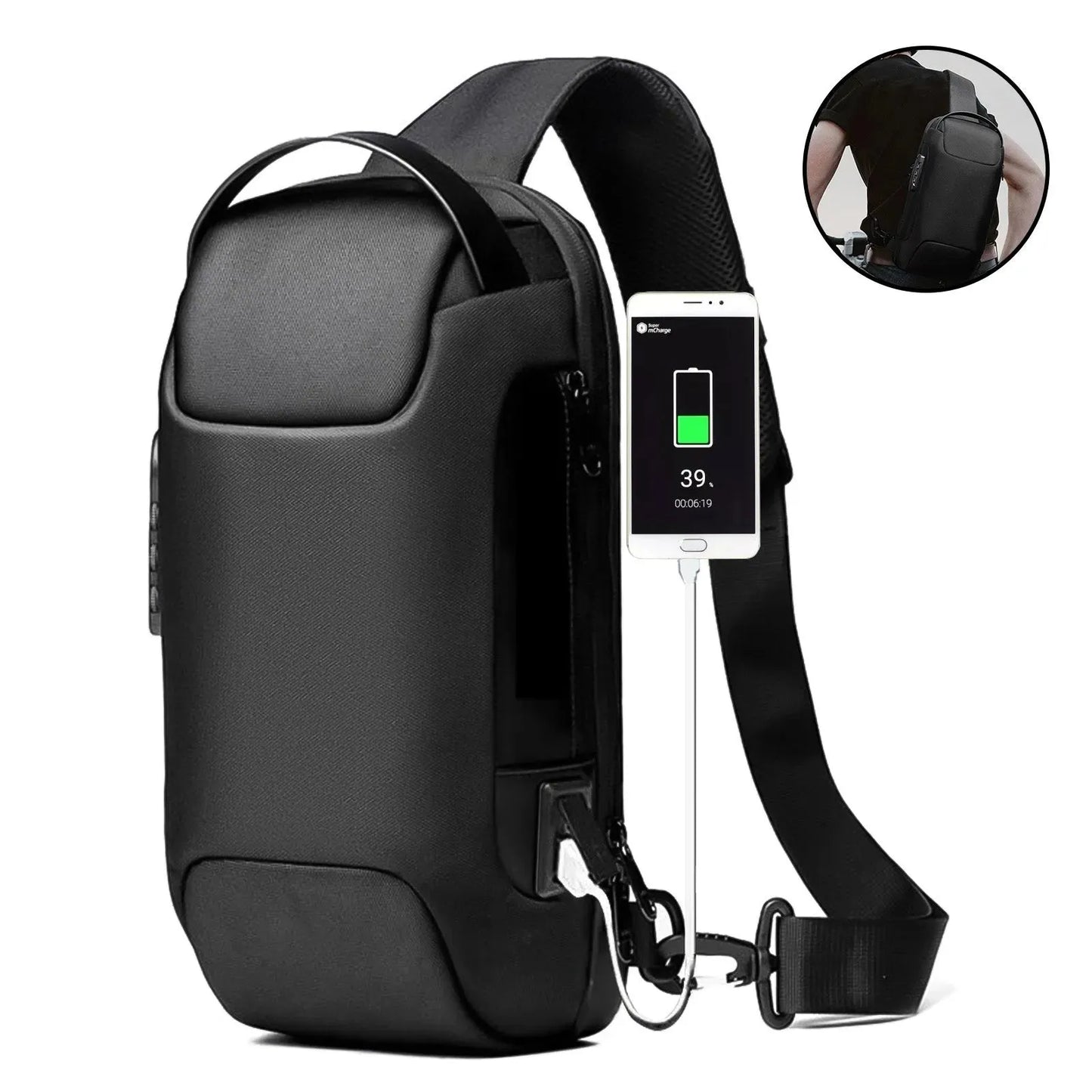Men's Waterproof Oxford Multifunction Crossbody Sling Bag Anti Theft Shoulder Messenger Chest Pack with USB Charging Port