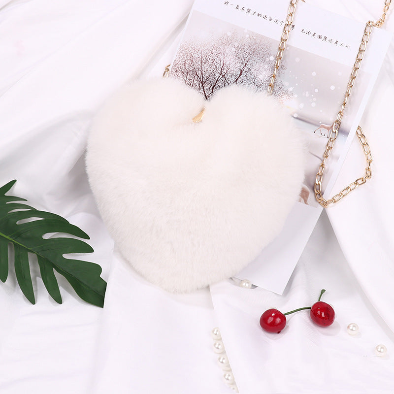 Plush Heart-Shaped Chain Shoulder Bag for Valentine's Day Party