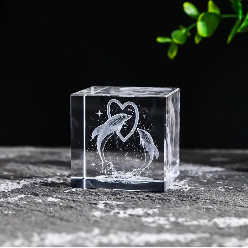 Desktop Crystal Creative Gift Ornament White Lotus Cube