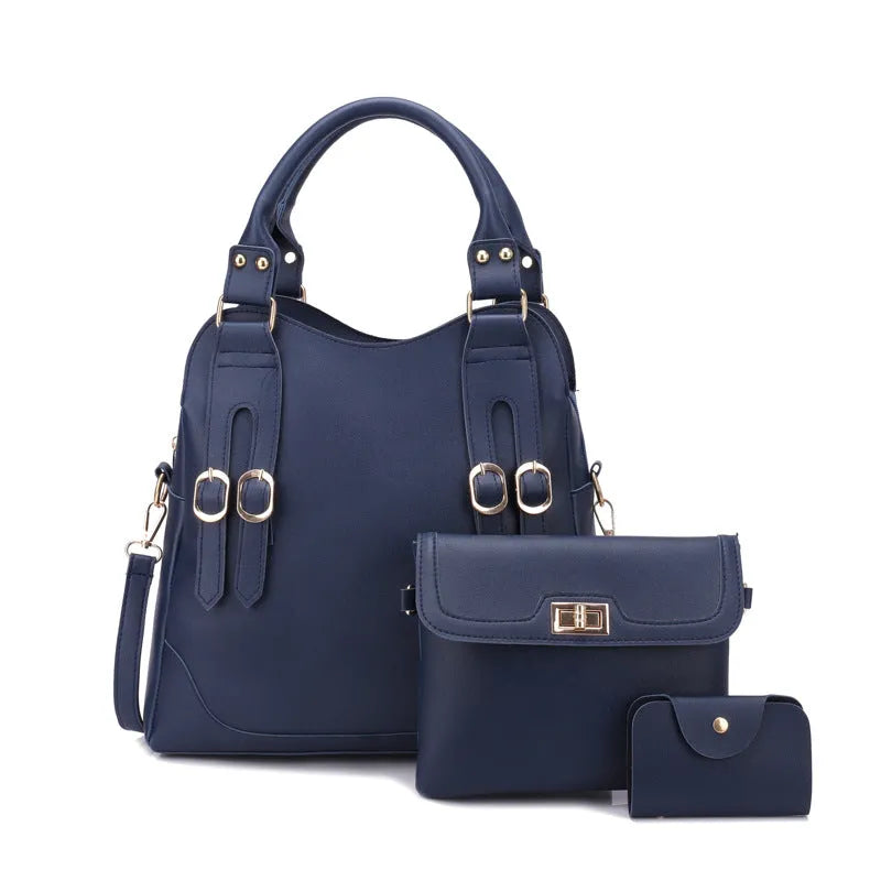 New Fashion Belt Decorative Three Piece Bag With Multiple Pockets And Zipper Closure