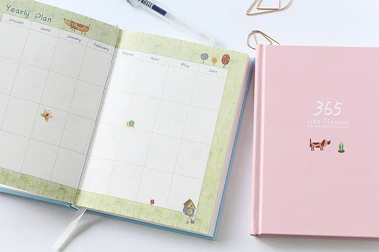 Schedule This Hardback Color Set Inside Notebook with Hand-Painted Illustrations and 365 Day Plan