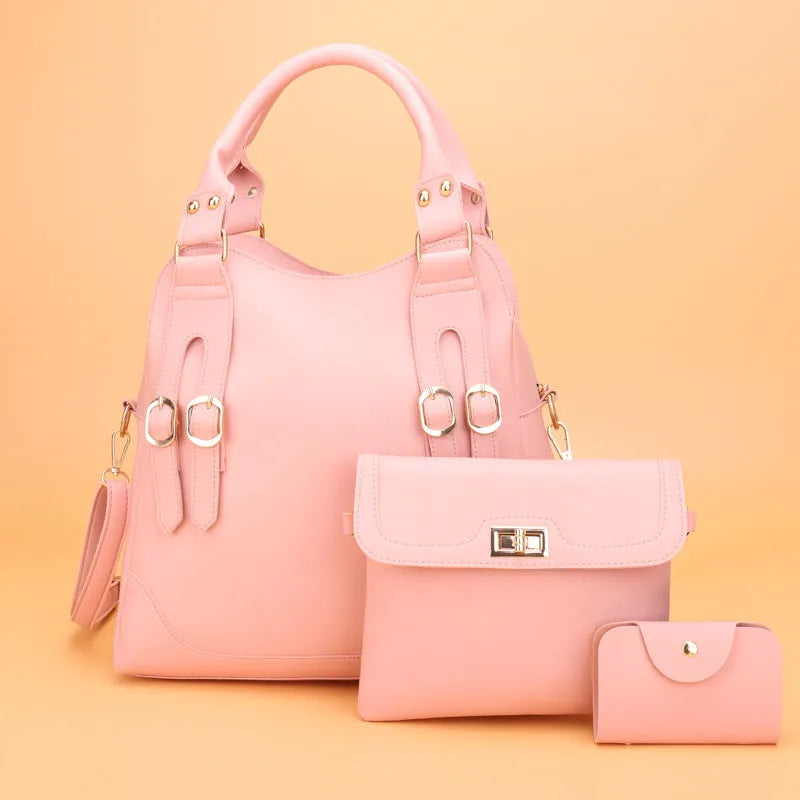 New Fashion Belt Decorative Three Piece Bag With Multiple Pockets And Zipper Closure