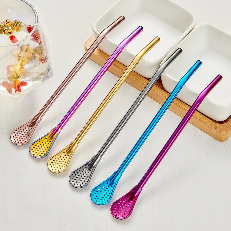 Stirring Spoon With Stainless Steel Filter Straw For Adults