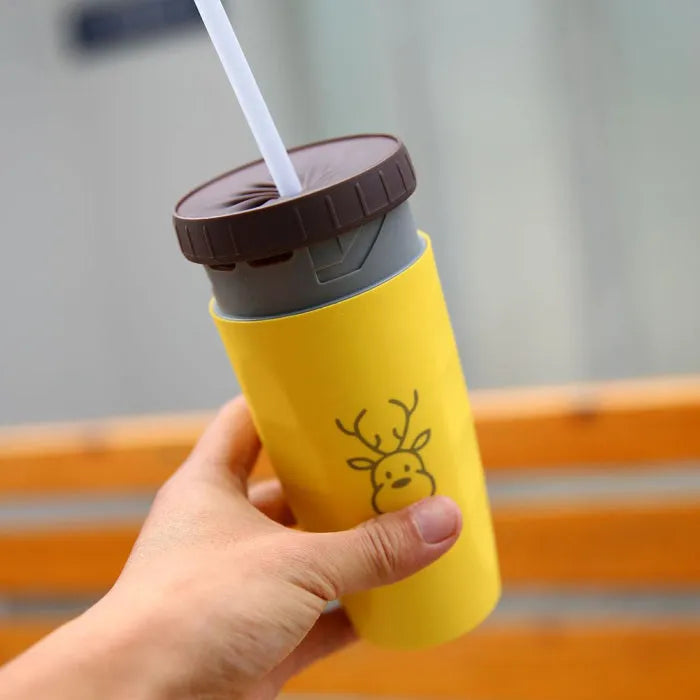 No Cover Twist Cup Travel Portable Double Insulation Tumbler With Straw For Children And Adults