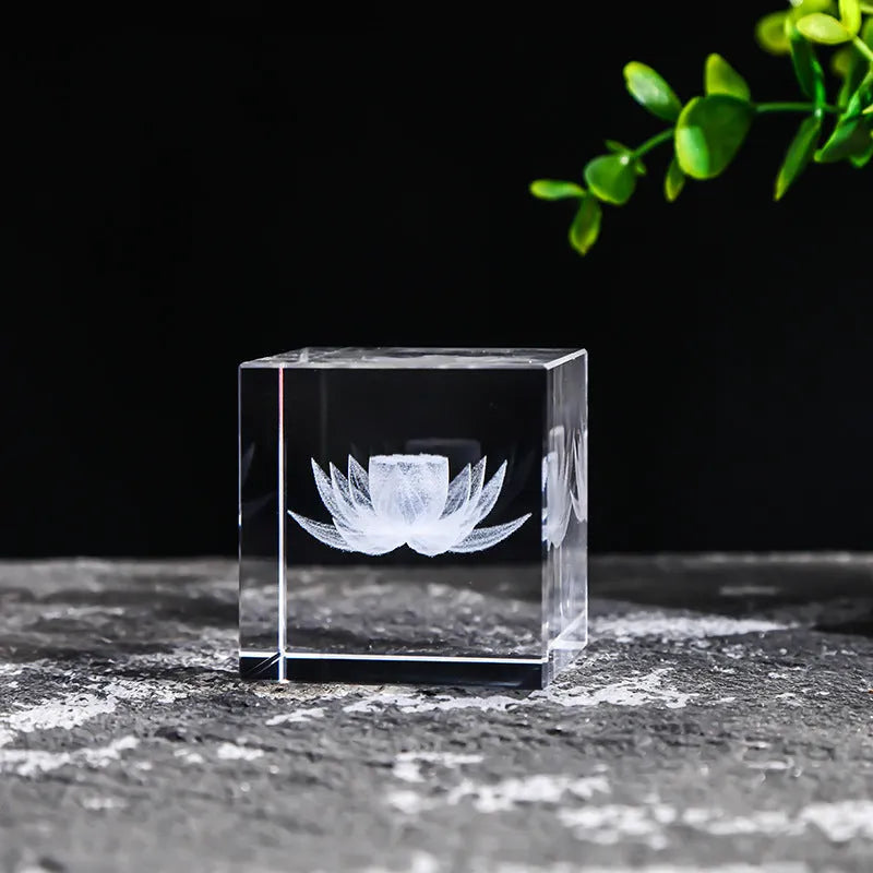Desktop Crystal Creative Gift Ornament White Lotus Cube