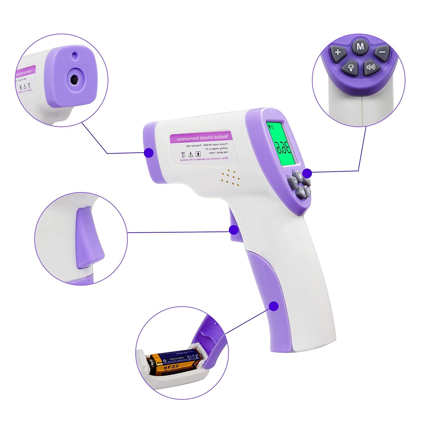 Digital Termomete Infrared Forehead Body Thermometer Gun Non-contact Temperature Measurement Device with Real-time Accurate Readings