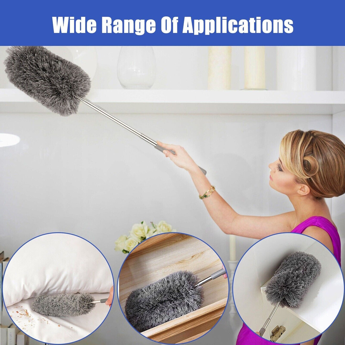 Microfiber Feather Duster Extendable Duster with 100 inches Extra Long Pole, Bendable Head & Long Handle Dusters for Cleaning Ceiling Fan, High Ceiling, Blinds, Furniture