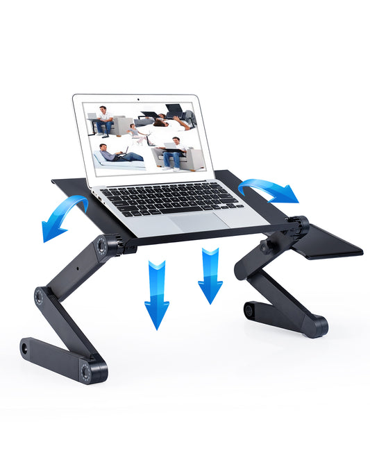 Adjustable Laptop Stand,Laptop Desk with 2 CPU Cooling USB Fans for Bed Aluminum Lap Workstation Desk with Mouse Pad, Foldable Cook Book Stand Notebook Holder Sofa