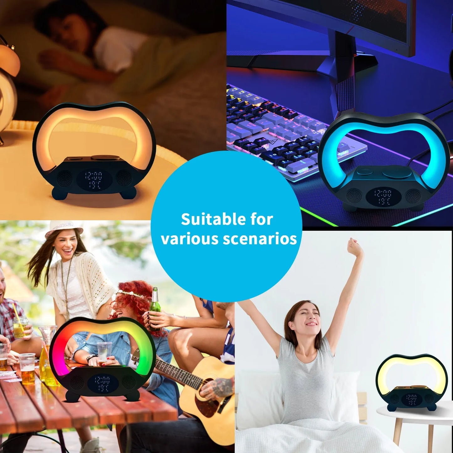 2024 New 6 In 1 Smart Remote Control Bluetooth Ambience Intelligent LED Table Lamp Multi Function Wireless Charger Night Light Bluetooth Speaker