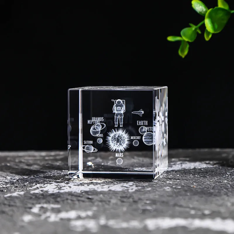 Desktop Crystal Creative Gift Ornament White Lotus Cube