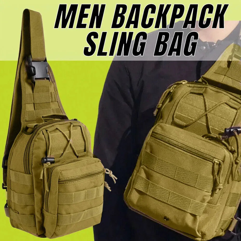 Men's Tactical Molle Sling Backpack Waterproof Military Shoulder Chest Bag for Hiking Cycling Travel and Outdoor Activities