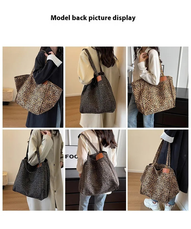 Large Capacity Leopard Print Canvas Tote Bag for Urban Simplicity