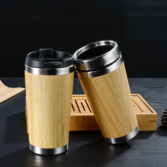 Bamboo Coffee Cup Glass Tumbler with Straw and Bamboo Lid, Iced Coffee Cup Reusable, Smoothie Cups, Tumbler with Silicone Protective Sleeve - BPA Free