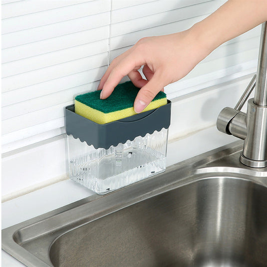 2-in-1 Soap Dispenser Sponge Caddy Push-type Liquid Box Detergent Automatic Dosing Box