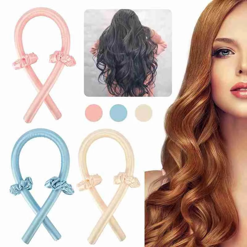 Heatless Curling Rod Headband No Heat Silk Ribbon Curling Rod Hair Roller Curls with Hair Claw Clip Lazy Natural Soft Wave DIY Hair Rollers Styling Tool for Sleep in Overnight