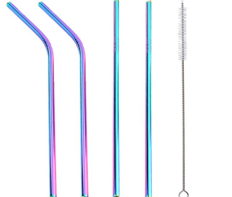 Reusable Metal Straws for 40oz Tumbler, 6Pcs Stainless Steel Reusable Drinking Metal Straw with Colourful Silicone Tips,Straw for Glass Cups, BPA FREE