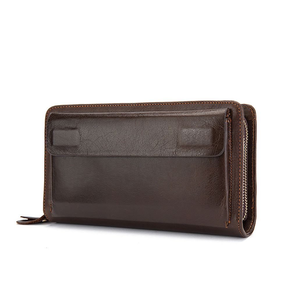 First Layer Cowhide Clutch Double Layer Zipper Wallet