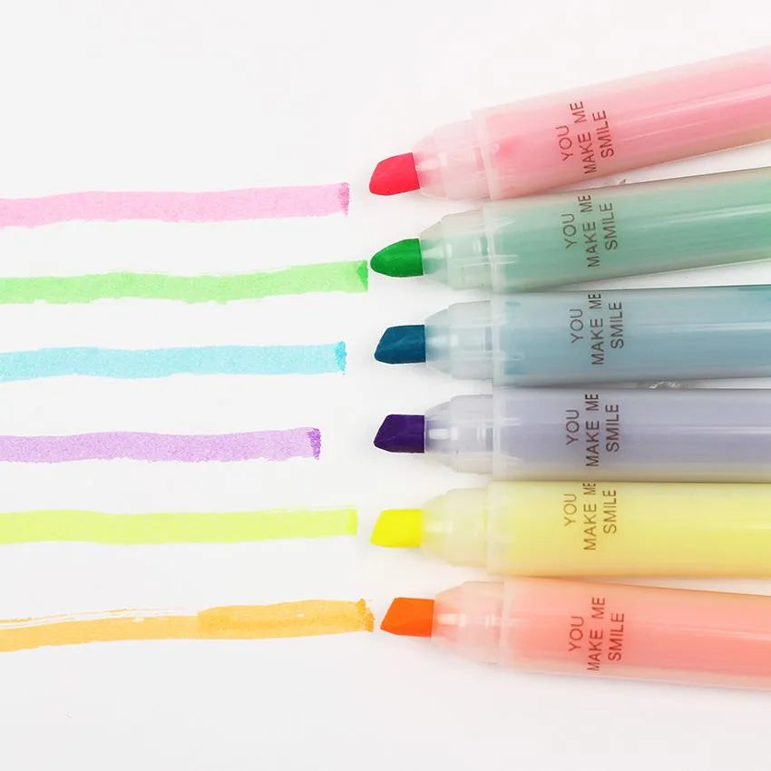 Six Color Highlighter Plastic Bagged Oblique Shape Non-Erasable