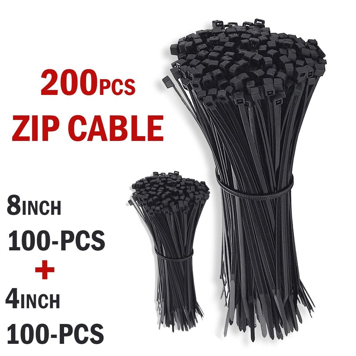 200PCS Cable Ties Zip Nylon Black Nylon Wire Wrap Tie UV Weather Resistant Small to Medium Zip Tie, Nylon PA66 UV Resistant Cable Tie for Indoor and Outdoor Use - Ideal for bundling and securing objects