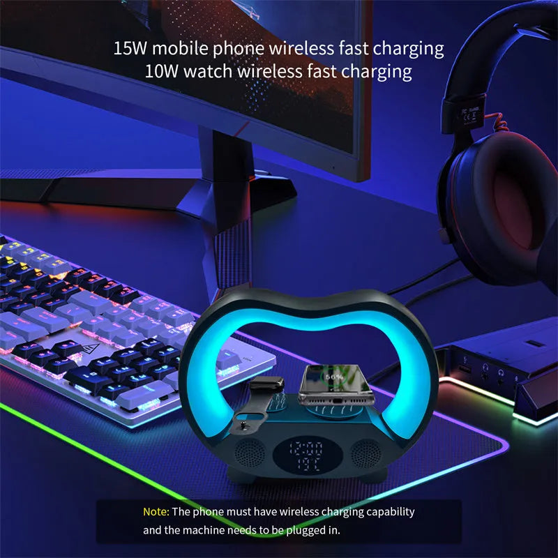 2024 New 6 In 1 Smart Remote Control Bluetooth Ambience Intelligent LED Table Lamp Multi Function Wireless Charger Night Light Bluetooth Speaker