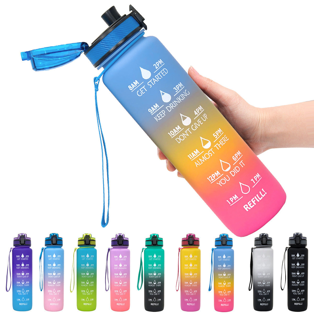 1L Tritan Water Bottle With Time Marker  ,Water Bottle Cycling Leakproof Cup For Sports Fitness Bottles