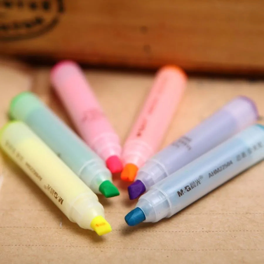 Six Color Highlighter Plastic Bagged Oblique Shape Non-Erasable