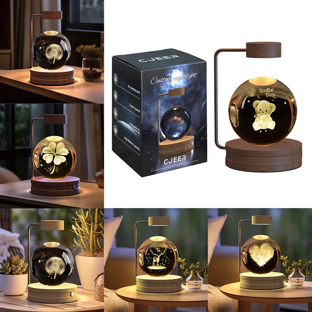 Crystal Ball Cosmic Dinosaur Indoor Night Light USB Powered Warm Bedside Lamp Birthday Gift